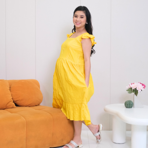Elisha Maternity and Nursing Dress - Clearance Sale! - Mustard Yellow, Medium